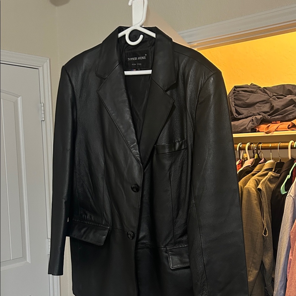 Tanner Krolle Black Leather Blazer Jacket